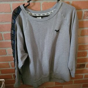 Victoria's Secret Y2K Vintage Spellout Sleeve Dog Sweatshirt Large Gray Rainbow